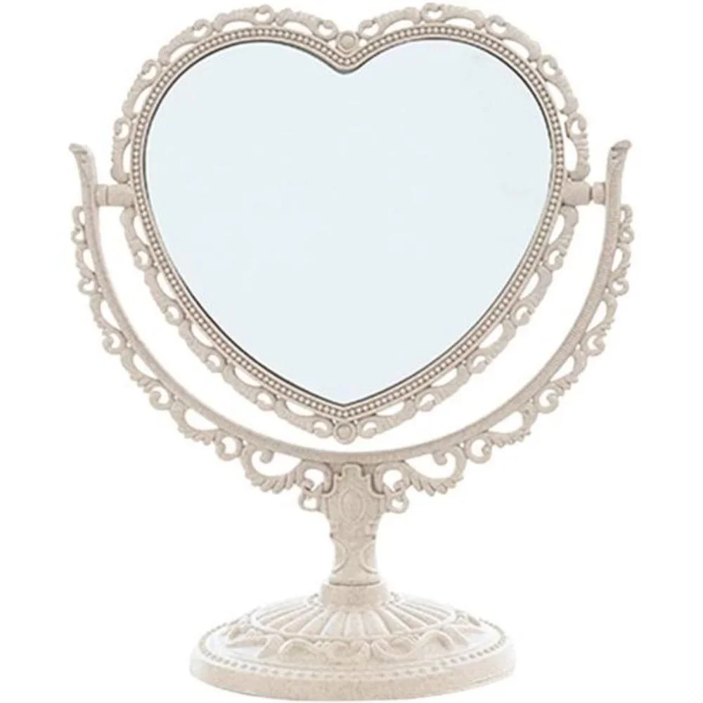 7-Inch Lovely Heart Mirror 360 Degree Rotation Double Sided Magnifying Makeup